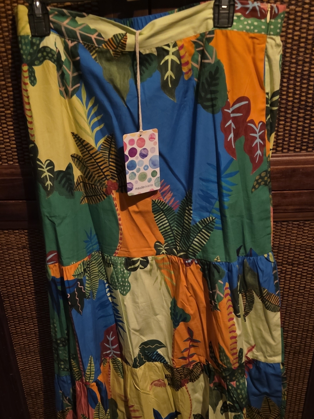 Maude Vivante Tropical Patchwork Maxi Skirt - Yellow, Blue, Green, Orange XL NWT - Picture 2 of 2